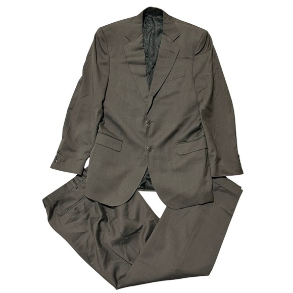 Other - Lubiam Mens Brown Solid Italian Made Virgin Wool 2pc Suit 40L Jacket 33x31 Pant